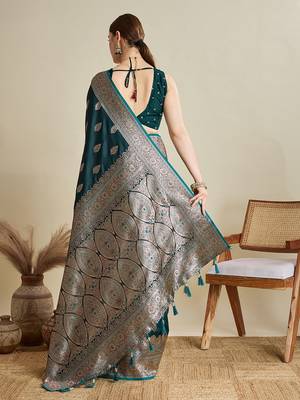 green satin printed saree with blouse 3