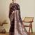 maroon satin printed saree with blouse