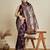 purple satin printed saree with blouse