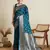 blue satin printed saree with blouse