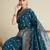 blue satin printed saree with blouse
