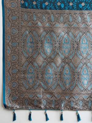 blue satin printed saree with blouse 5