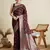 maroon satin printed saree with blouse