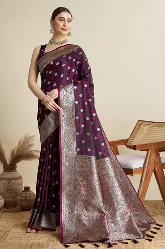 pink satin printed saree with blouse
