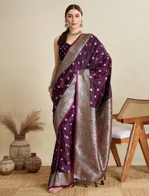 pink satin printed saree with blouse 4