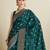 teal satin printed saree with blouse