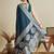 blue satin printed saree with blouse