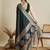 green satin printed saree with blouse