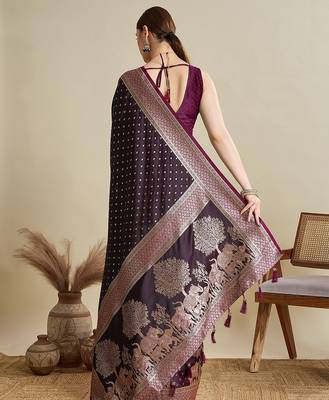 wine satin printed saree with blouse 5