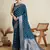 blue satin printed saree with blouse