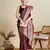 maroon satin printed saree with blouse