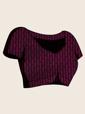 purple satin printed saree with blouse 3