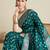 teal satin printed saree with blouse