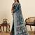 blue satin printed saree with blouse