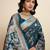 blue satin printed saree with blouse