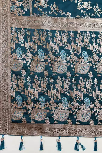 blue satin printed saree with blouse