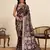 maroon satin printed saree with blouse