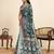 teal satin printed saree with blouse