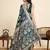 teal satin printed saree with blouse