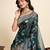 teal satin printed saree with blouse