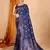 navy blue silk blend printed saree with blouse