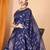 navy blue silk blend printed saree with blouse