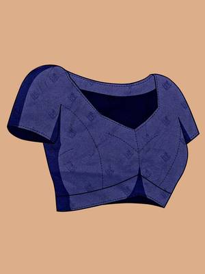 navy blue silk blend printed saree with blouse 5
