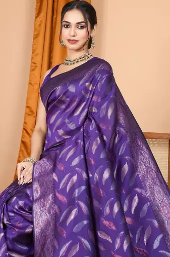 violet silk blend printed saree with blouse
