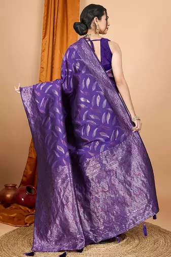 violet silk blend printed saree with blouse