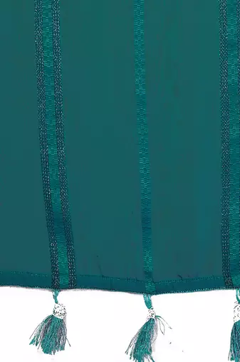  teal georgette silk blend kaju patta pattern saree with foil print banglory blouse & pallu latkan  rich tone color