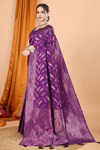 wine silk blend printed saree with blouse