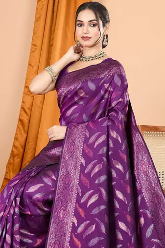 wine silk blend printed saree with blouse