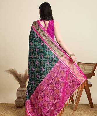 green silk blend blend printed saree with blouse 3