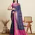 navy blue silk blend blend printed saree with blouse