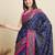 navy blue silk blend blend printed saree with blouse
