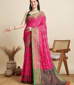 pink silk blend blend printed saree with blouse