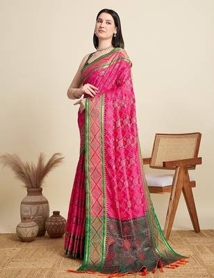 pink silk blend blend printed saree with blouse 2