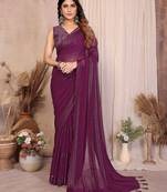 wine georgette silk kaju patta pattern saree with foil print banglory blouse & pallu latkan – rich tone color