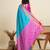 teal silk blend blend printed saree with blouse