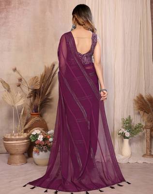 wine georgette silk blend kaju patta pattern saree with foil print banglory blouse & pallu latkan  rich tone color 3