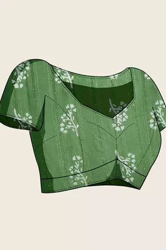 parrot green cotton printed saree with blouse