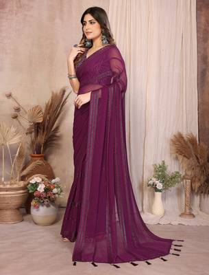 wine georgette silk blend kaju patta pattern saree with foil print banglory blouse & pallu latkan  rich tone color 5