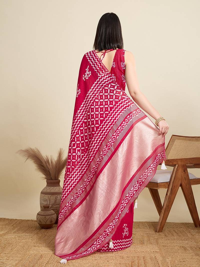 pink cotton printed saree with blouse