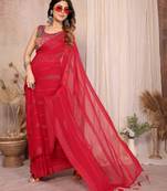 red georgette silk kaju patta pattern saree with foil print banglory blouse & pallu latkan – rich tone color