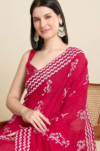 pink cotton printed saree with blouse