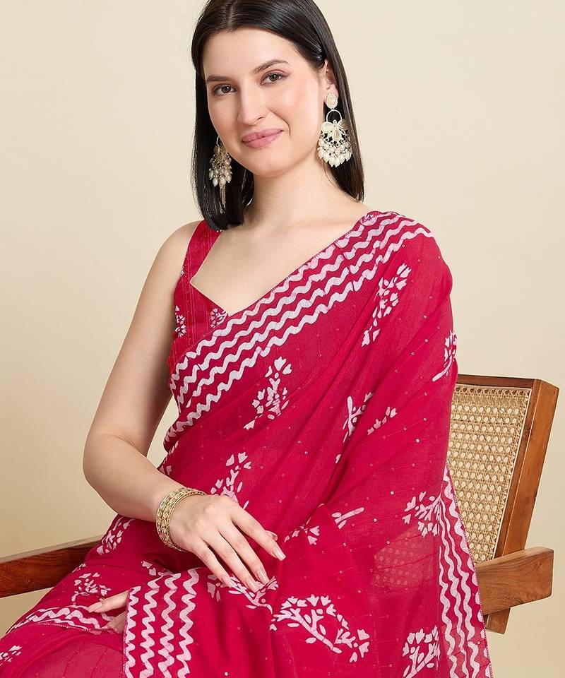 pink cotton printed saree with blouse