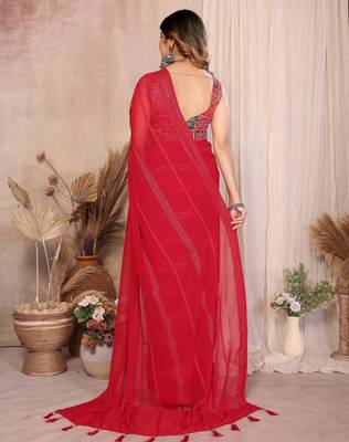 red georgette silk blend kaju patta pattern saree with foil print banglory blouse & pallu latkan  rich tone color 2