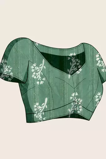 green cotton printed saree with blouse