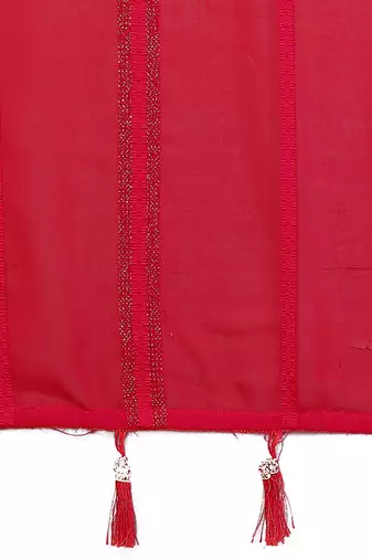 red georgette silk blend kaju patta pattern saree with foil print banglory blouse & pallu latkan  rich tone color