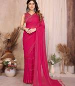 pink georgette silk kaju patta pattern saree with foil print banglory blouse & pallu latkan – rich tone color